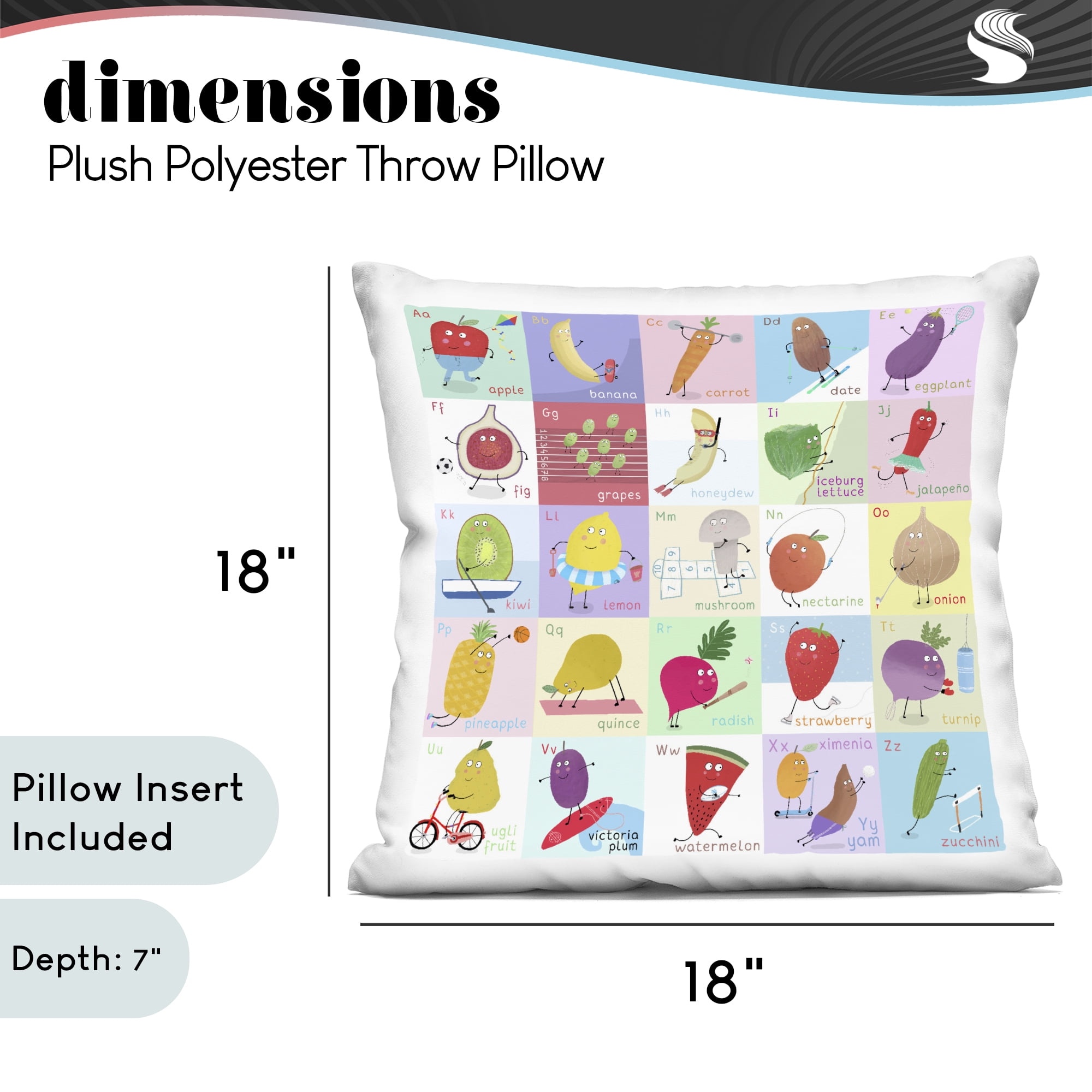 Stupell Industries Sporty Fruit Educational Decorative Printed Throw Pillow, design by Carla Daly, 18 x 7 x 18