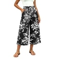 thumbnail image 6 of Atogsazn Womens Summer Floral Print Capris Casual Wide Leg Elastic Waist Cropped Pants Drawstring with Pocket Beach Black S Fashion, 6 of 7