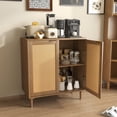 thumbnail image 3 of Sideboard with 2 Doors Wooden Storage Cabinet High Solid Wood Foot Buffet Table Gold Handles Tableware Cabinet Rattan Surface Side Cabinet for Kitchen Living Room Bedroom Furniture Brown Yellow, 3 of 12