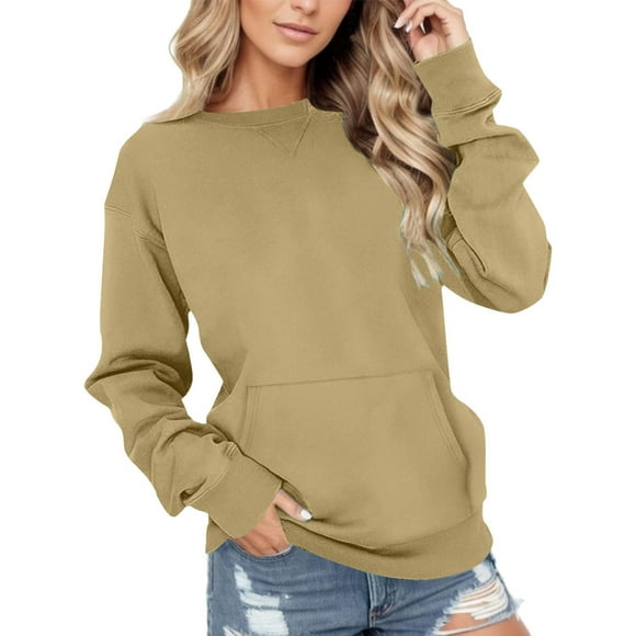 DondPO Essentials Hoodie Hoodies for Women Women'S Sweatshirt Short Pullover Sweater Wool Pocket Hoodie Fall Clothing Long Sleeve Shirts Sweatshirt for Women Khaki M