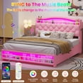 thumbnail image 4 of Afuhokles Queen Size Bed Frame with LED Lights and 4 Drawers, Velvet Upholstered Platform Bed, Headboard with Charging Station, Pink, 4 of 8