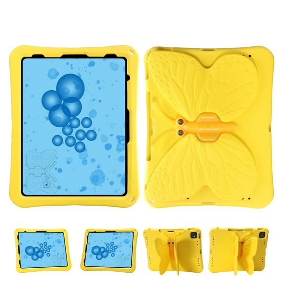 Kids 3D Butterfly Case for iPad Pro 13 inch 2024,iPad Air 13 inch 2025/2024 360° Rotating Foldable Wing Stand EVA Case Shockproof Cover for iPad Pro 12.9" 6th/5th/4th/3th Gen,Yellow