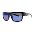 thumbnail image 2 of Locs Patriotic USA Flag Print Arm Flat Top Manly Sunglasses Matte Black Color Flag - Blue Mirror, 2 of 4