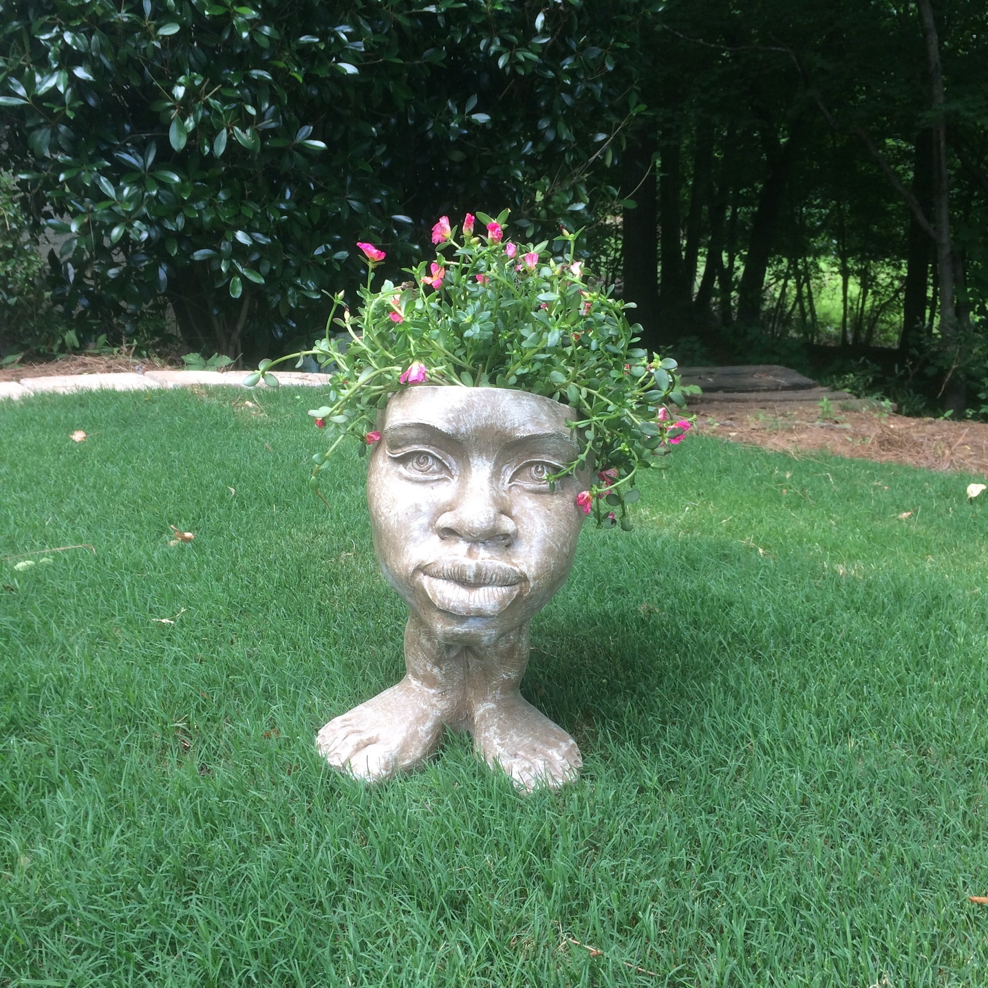 Homestyles Stone Wash 13 in. Auntie Kayla the Muggly Statue Face Planter Holds 5 in. Pot