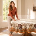 thumbnail image 5 of Thanksgiving Round Tablecloth, Fall Turkey Pumpkin Leaf Print Stain Resistant Polyester Table Cover for Dining Party,A, 5 of 5
