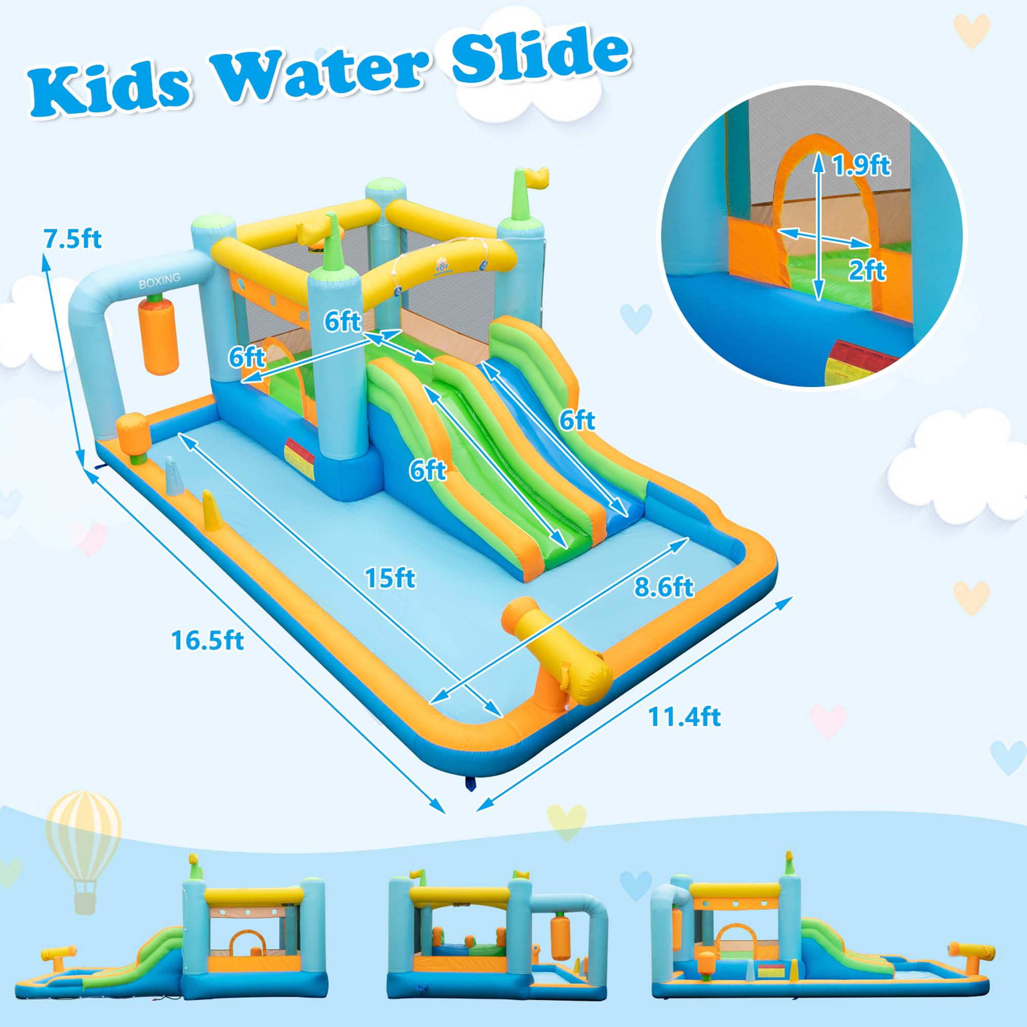 Costway Inflatable Water Slide Giant Kids Bounce House Park Splash Pool with 680W Blower for Toddler, Bouncy Water Park