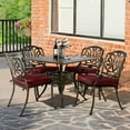 thumbnail image 7 of MEETWARM 5-Piece Outdoor Patio Dining Set, All-Weather Cast Aluminum Patio Conversation Set for Backyard Garden Deck with 4 Chairs, 4 Cushions and 35.4" Square Table, 2.2" Umbrella Hole, Chili Red, 7 of 7