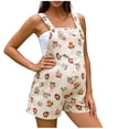 thumbnail image 2 of BRGZLK Women's Maternity Overalls Shorts 2026 Summer Cute Floral Print Button Ribbed Romper Soft Comfortable Pregnancy Short Jumpsuits with Pockets Beige S, 2 of 5