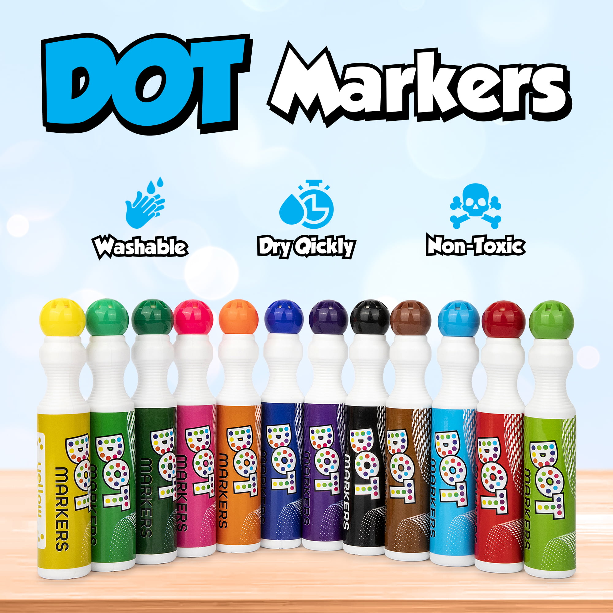 sunacme Washable Dot Markers for Toddlers Kids Preschool, 12-pack Dot  Markers Set/Bingo Daubers Dabbers Dauber for Kids, Toddlers, Preschool,  Children