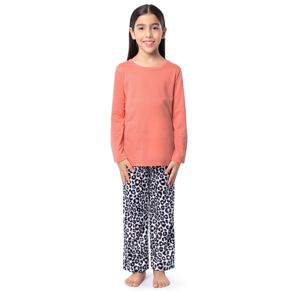 Fruit of the Loom Girl's Long Sleeve Fleece Pajama Set, 2-Piece, Sizes 4-16