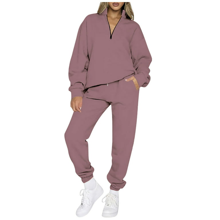 Mlqidk Lounge Sets for Women 2 Piece Half Zip Pullover Outfits Long Sleeve  Turtleneck Pullover Top & Drawstring Pants Sweatsuit Lounge Set Light  Purple XL 