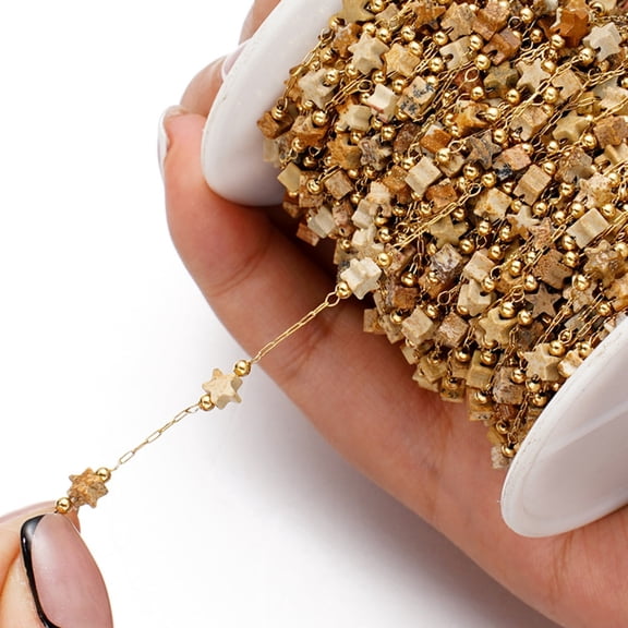 AOOOWER Sparkling 1M Gold Stainless Steel Bead Chain Jewelry Making Chain Craft Chain Supplies Suitable for Necklace Creation