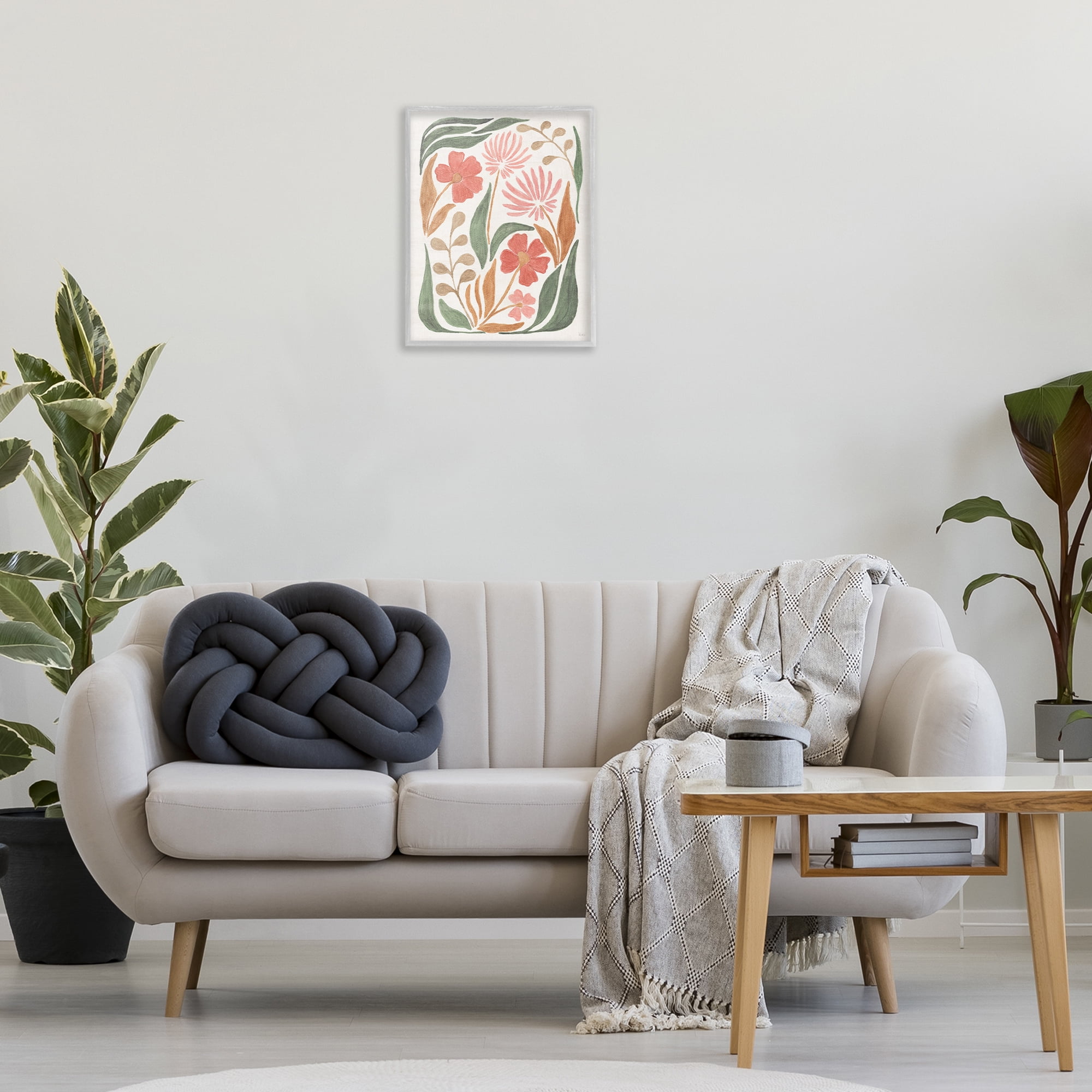 Stupell Industries Floral Abstract Pattern Botanical & Floral Painting Gray Framed Art Print Wall Art, 16 x 20