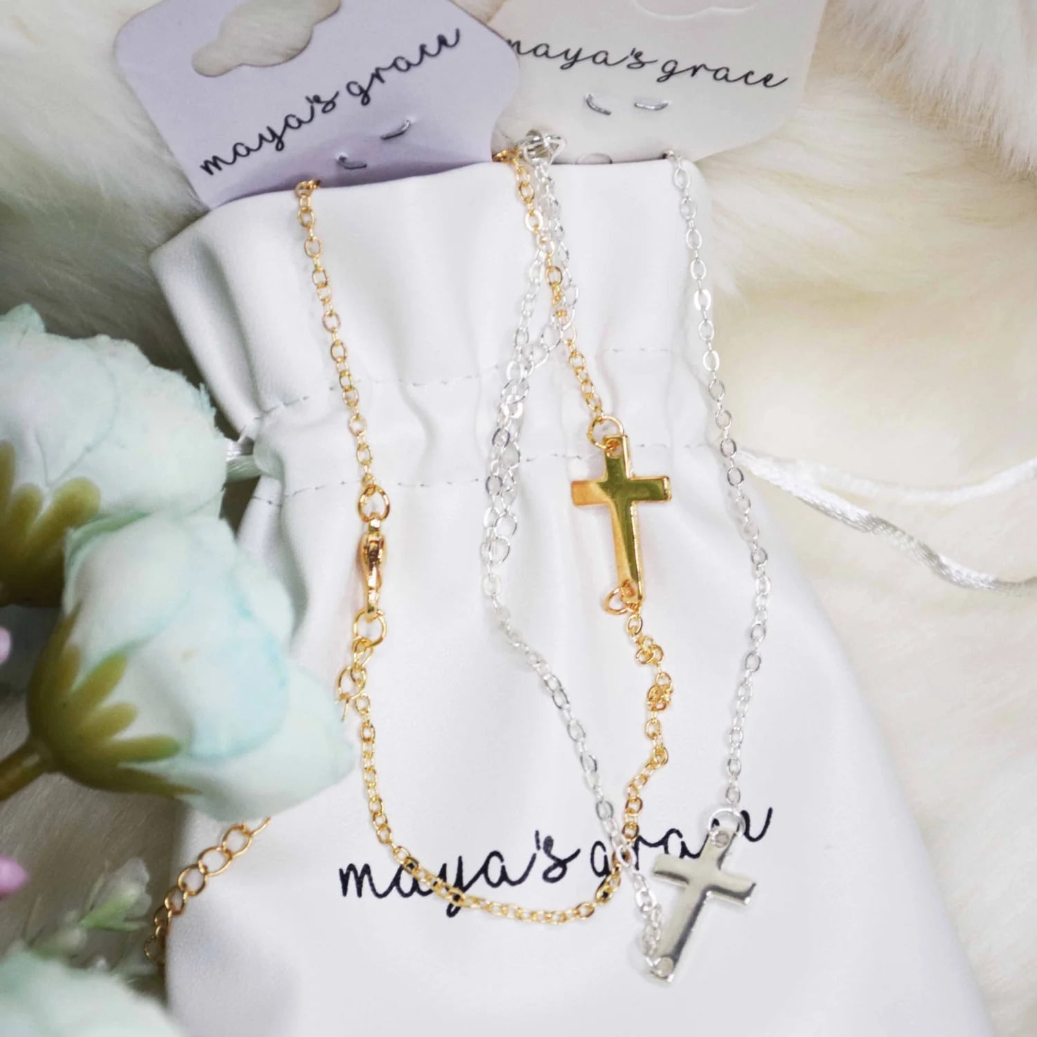 Maya's Grace Adjustable Cross Ankle Bracelet for Women - Gold