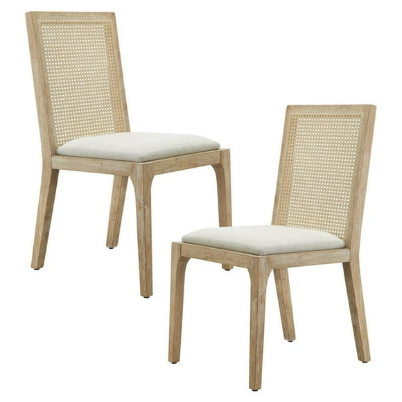 OLLIIX Madison Park Canteberry Solid Wood Fabric Dining Chairs, Natural (Set of 2)