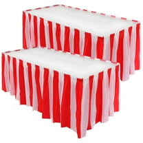 Red and White Striped PEVA Waterproof and Oilproof Table Skirt Set for Birthday and Wedding Party Decorations, 2 Pcs Carnival Party Tablecloth and Skirt Set