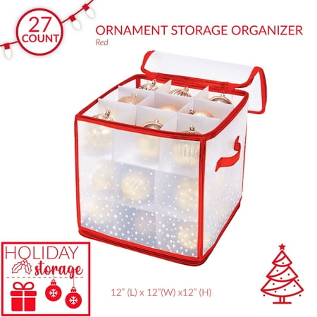 Simplify 27-Count Ornament Organizer Bin in Red, Plastic