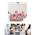 thumbnail image 4 of Pink Tulip Flower Cloth Napkins Set of 6 Reusable Dinner Napkins, Spring Floral Leaves Plants Retro Beige Cocktail Napkin Washable Table Napkins for Wedding/Holiday Party/Baby Shower 20"x20", 4 of 7