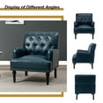 thumbnail image 6 of Faux Leather Upholstered Tufted Armchair Lounge Accent Chair Single Sofa with Wooden Turned Legs Living Room Turquoise, 6 of 6