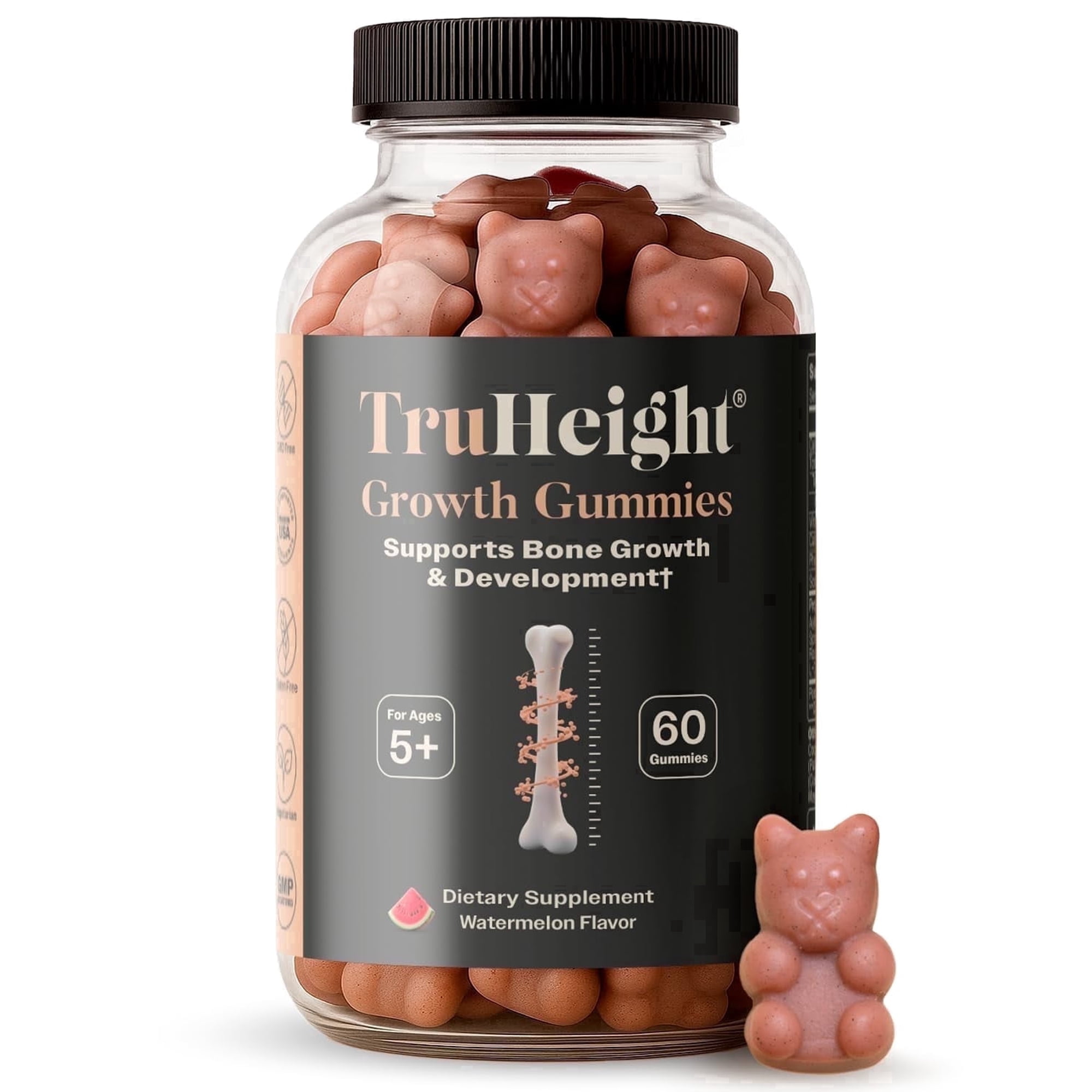 TruHeight Growth Gummies (Watermelon) Natural Growth & Development Supplement for Kids & Teens - Vitamin D, K, Calcium & Ashwaganda - Bone Strength Vitamins - Picky Eater Vitamin for Kids - Ages 5+
