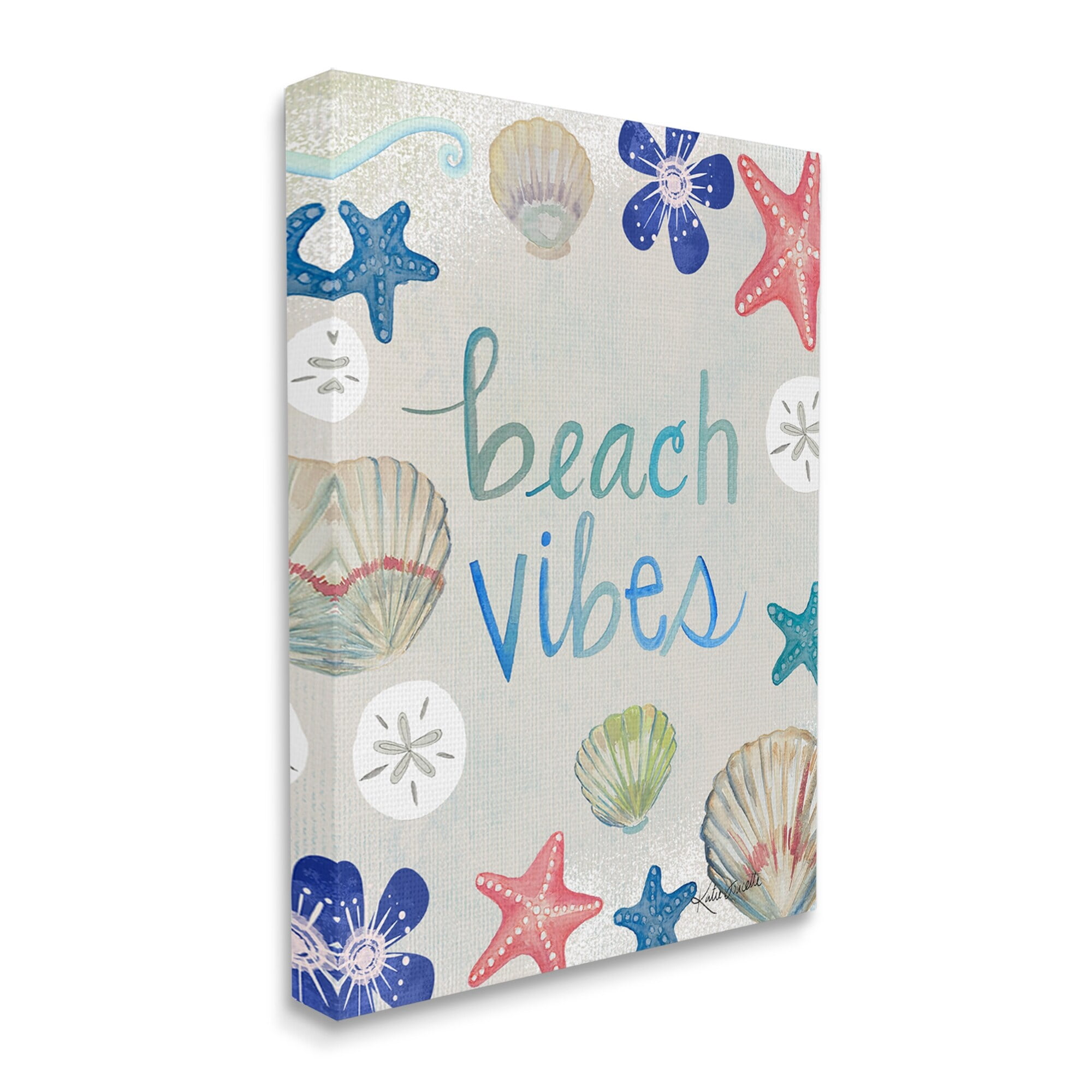 Stupell Industries Beach Vibes Calligraphy Nautical Seashell Flowers Graphic Art Gallery Wrapped Canvas Print Wall Art, Design by Katie Doucette