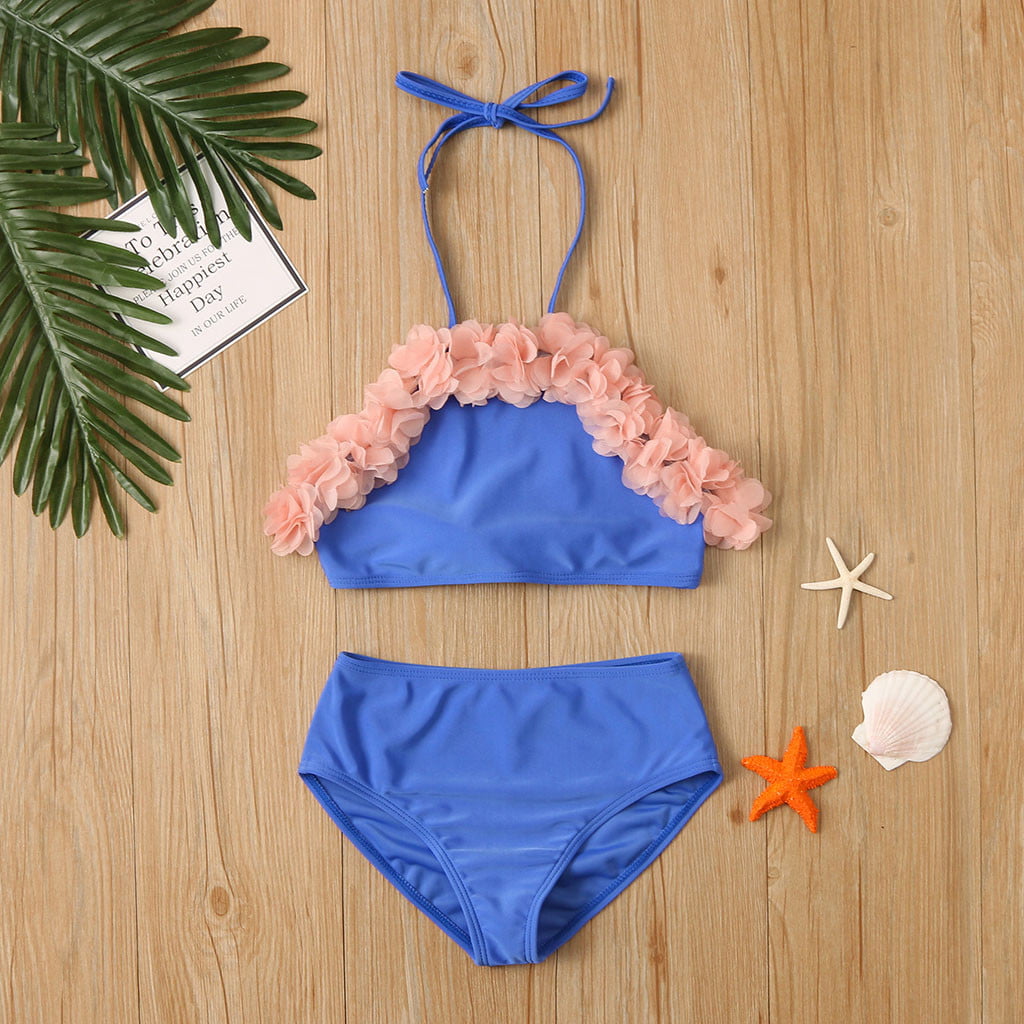Dyfzdhu Girls Swimsuit Bikini Two Piece Suit Pattern Holiday Cute Bathing  Girls Solid Set Girls Swimwear