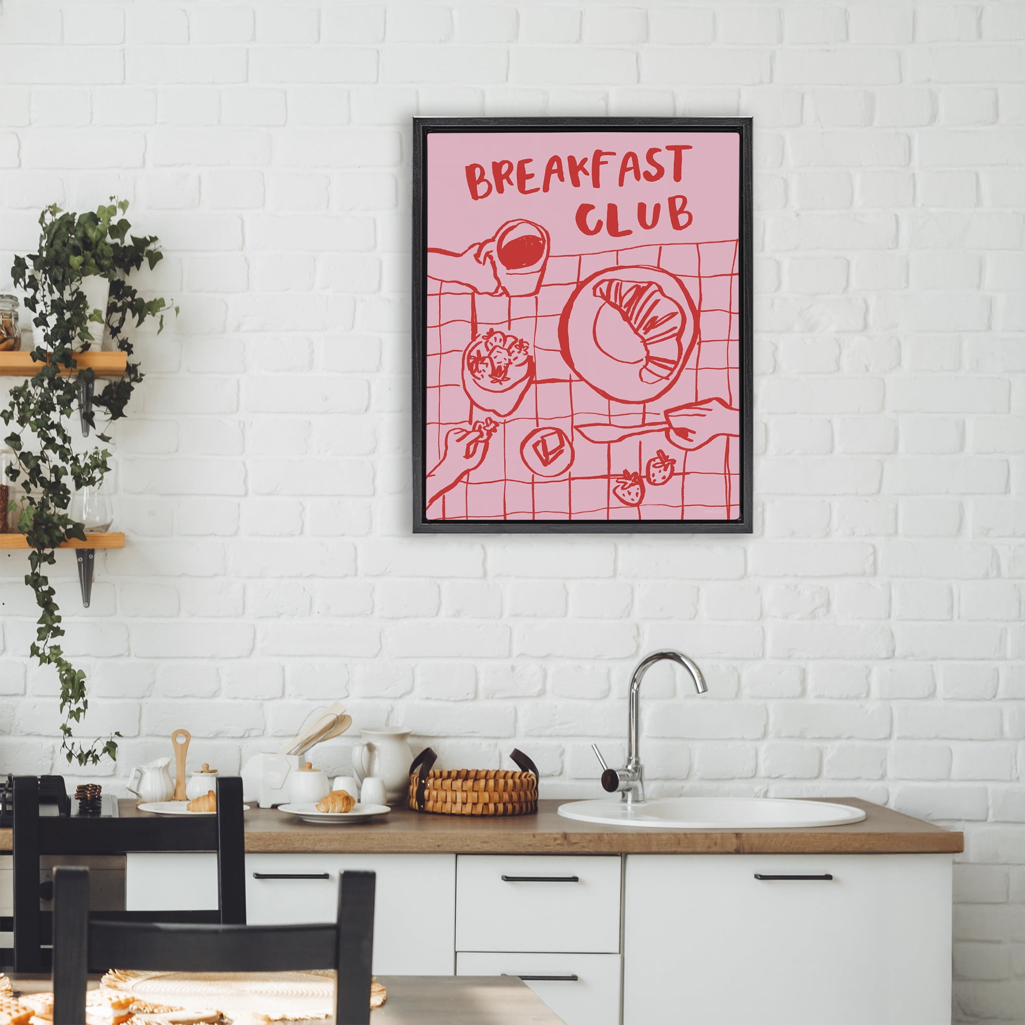 Stupell Industries Breakfast Club Doodles Black Framed Floater Canvas Wall Art, design by Jenaya Jackson