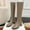 Khaki, variant on Women's Knee High Chunky Heel Boots, Square Toe Wide Calf Tall Boots with Back Zipper