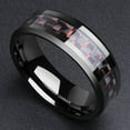 thumbnail image 2 of Wedding Rings For Men 8mm Black Tungsten Band Black & Red Dash Carbon Fiber, 2 of 3