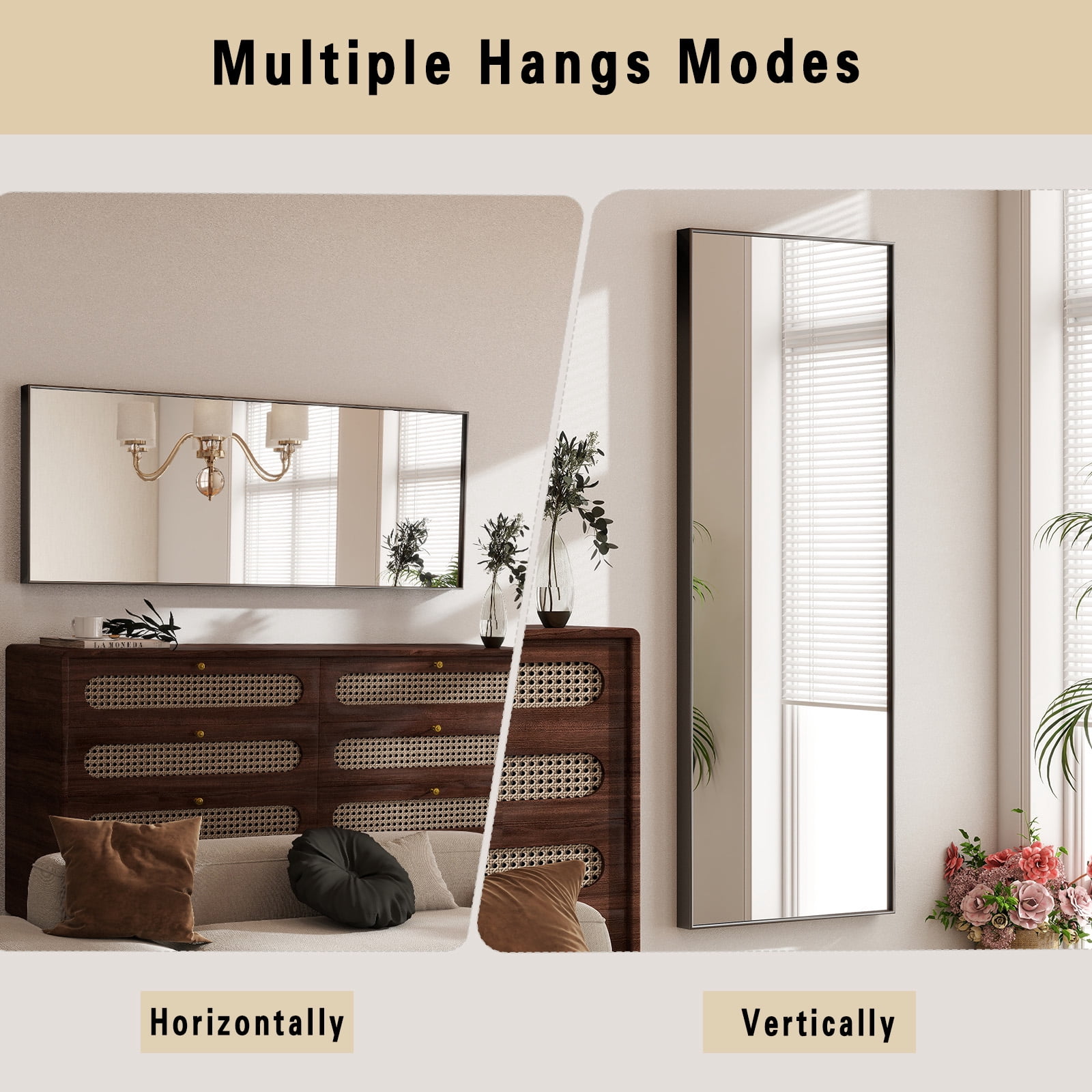 Cenovo 59" x 16.1" Full Length Mirror with Stand, Wall-Mounted Full Body Mirror,Black
