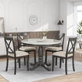 thumbnail image 2 of 5 Piece Modern Solid Wood Dining Room Set with 4 Chairs, Simple Style Kitchen Table Set with Table and 4 Cross Back Chairs, Round Table with Chairs for Small Places (Gray), 2 of 8