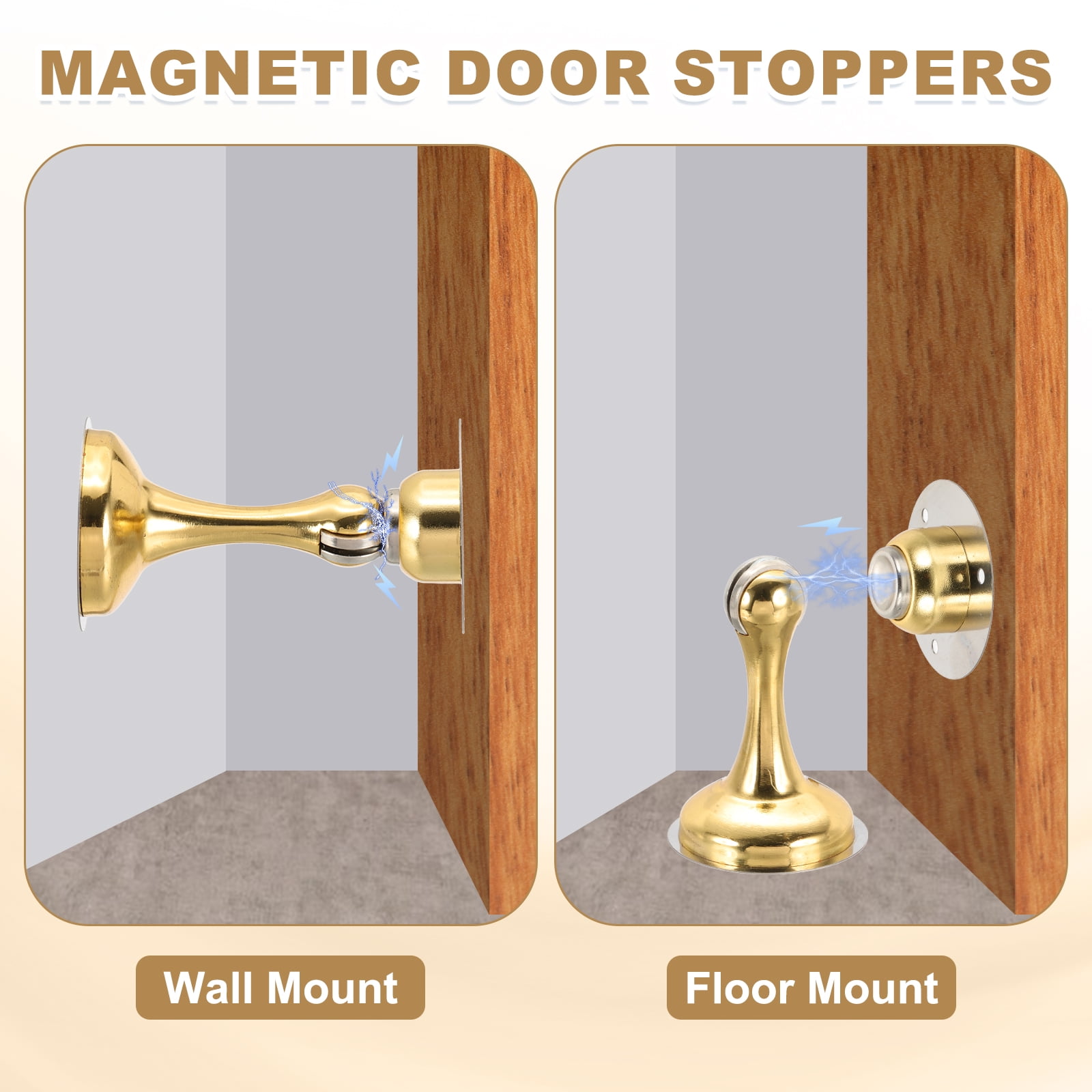 Magnetic Door Stoppers Stainless Steel Door Stops Wall Floor Mounted Doors Holder Silver Tone, 4 Pack