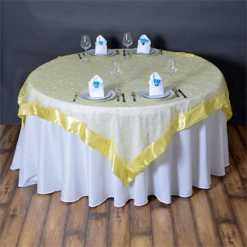Efavormart Organza Embroidered Table Overlay 72"x72" (Table Toppers) For Party Wedding Catering