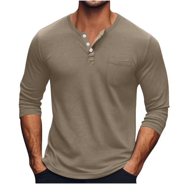 Npasoilc Tops for Men Men's Breathable Solid Color Long Sleeves Round Neck Shirt