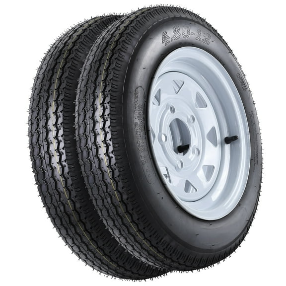 4.80-12 4.80x12 480-12 4.80-12Tire Assembly for Travel/Camper/Landscape/Cargo/Utility/Boat, 5 Lug On 4.5'', Load Range C, 6PR