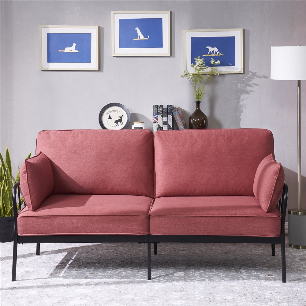 Red Fabric Sofa Set, Mid Century Modern Sofa for Small Spaces