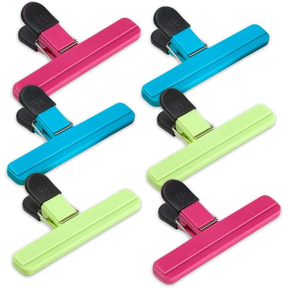6 Pack Chip Bag Clips, 6 Inch Large Size Assorted Colors Foods Snacks Bag Paper Clips, Plastic Heavy Duty Seal Grips