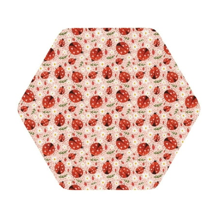 

Pofeuu Ladybugs With Heart Spots Print Leather Coasters Set of 6 Round Cups Mugs Mat Pad for Home Kitchen Heat Resistant Drink Coasters Hexagon