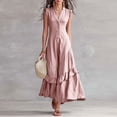 thumbnail image 1 of XiYing Robes d'Été pour Femmes, Robe Maxi Classique à Col en V Sans Manches pour Femmes avec Accoudoirs à Volants et Détail de Boutons devant pour Vacances d'Été, M-TTG,, 1 of 7