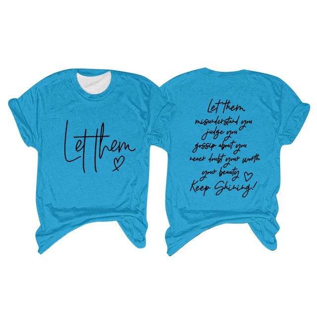 Prolriy T-Shirts de la Saint-Valentin pour Femmes, Mode Féminine Col Rond Manches Courtes Laissez-les Vous Mal Comprendre Lettre Imprimée Haut Imprimé Motivation T-Shirt Hauts d'Été pour Femmes Bleu Ciel G