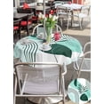 thumbnail image 4 of Outdoor Tablecloth with Umbrella Hole and Zipper, Boho Geometric Round Table Cloth 60 Inch Waterproof Tablecloth, Aqua Ethnic Abstract Stripes Leaves Picnic Table Cover for Patio Camping, 4 of 7