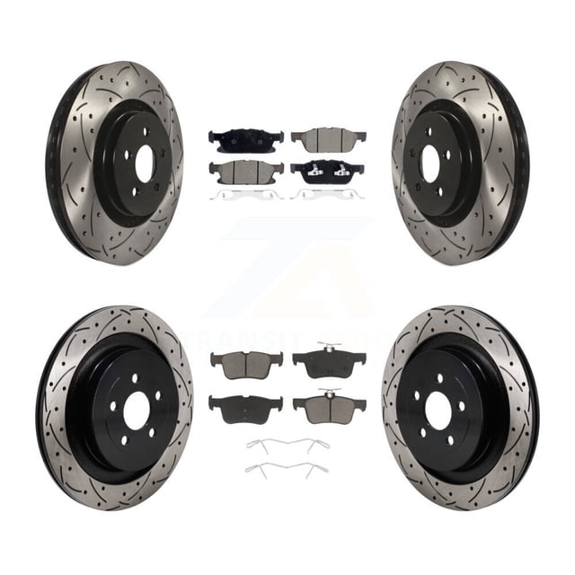 Transit Auto Front Rear Coated Drilled Slotted Disc Brake Rotors and Ceramic Pads Kit for Car 2019-2023 Lincoln Nautilus with Vented KDC-101216