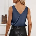 thumbnail image 5 of Womens Silk Satin Tank Tops V Neck Casual Solid Color Cami Sleeveless Camisole Blouses Summer Basic Work Tank Shirt Dark Blue 2XL, 5 of 7