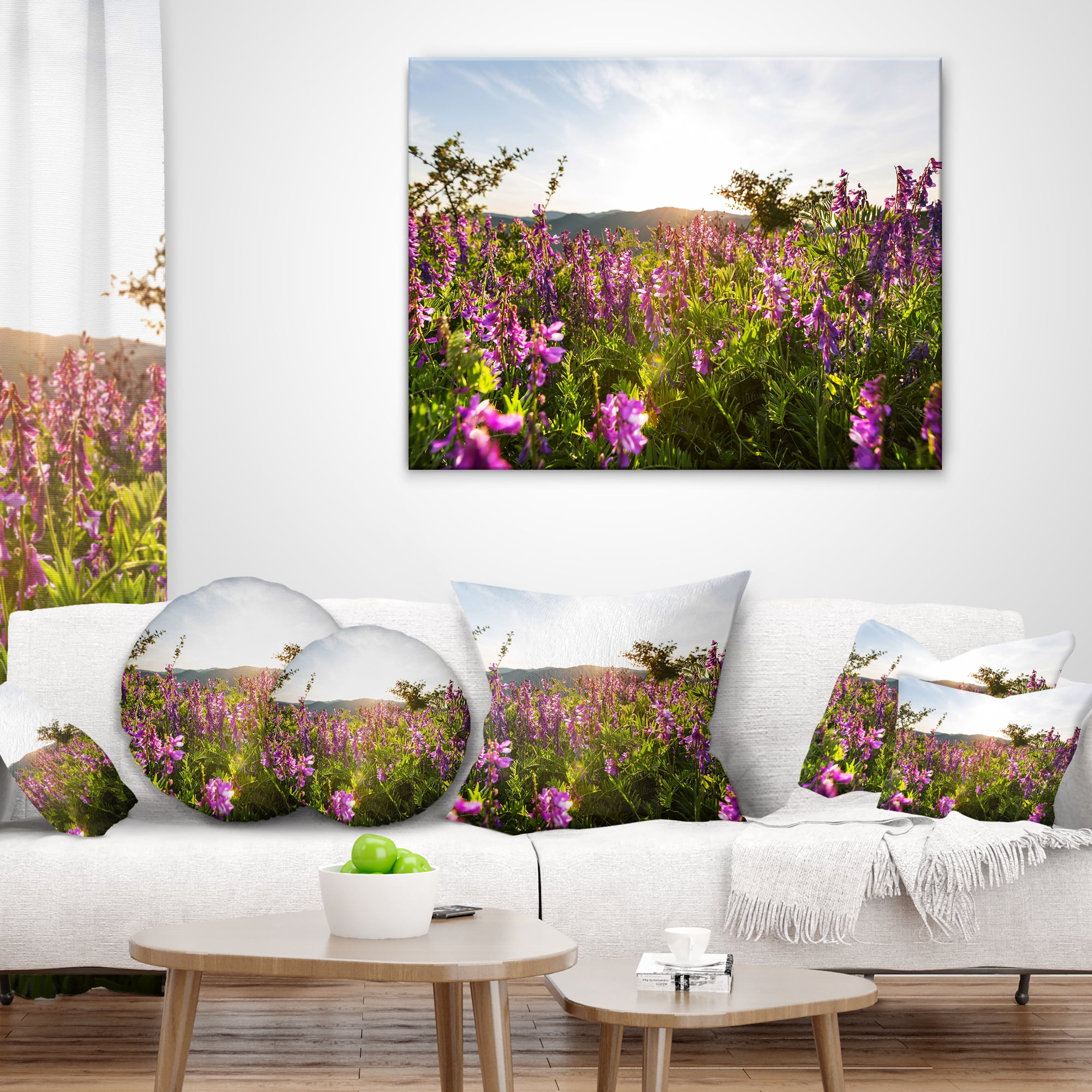 Designart Amazing Summer Pasture with Flowers - Floral Throw Pillow - 18x18