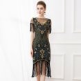 thumbnail image 1 of QIPOPIQ Robes Formelles pour Femmes Robes Formelles Manches Courtes Robe Vintage à Sequins des Années 1920, Robe d'Été à Franges Cloutées, Robe de Banquet Haut de Gamme Col Rond, Robe Col Rond Offres 2023, 1 of 4
