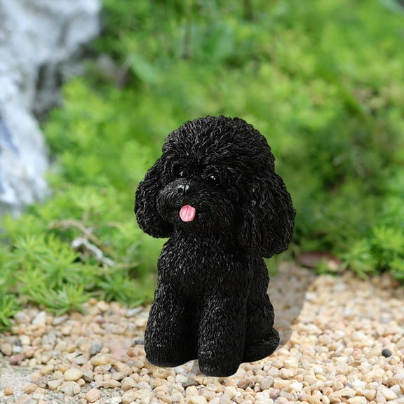 Fancyes Seating Dog Statue Inner And Outdoor Decoration Home Decoration Collections Garden Puppy Sculpture for Entrance Farmhouse Black
