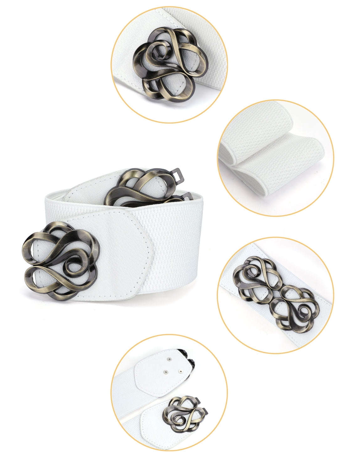 Women's Metal Interlocking Buckle Stretch Cinch Belt Dress Ornament