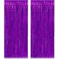 thumbnail image 2 of Paquete de 2 cortinas con flecos de papel de aluminio metálico de 3,2 x 8,2 pies, color morado, telón de fondo para fotomatón grande, cortina para puerta de fiesta, cortinas de pared, bodas, despedida, 2 of 4