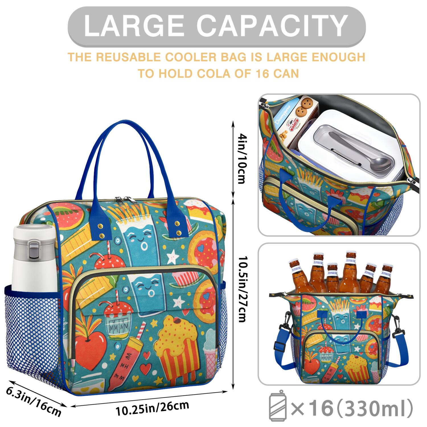 French Frie Roomy Insulated Lunch Bags Large Lunch Box for Office Employees Stylish & Functional Large Tote Adult Lunch Box for Short Getaways