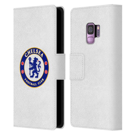Head Case Designs Officially Licensed Chelsea Football Club Crest Plain White Leather Book Wallet Case Cover Compatible with Samsung Galaxy S9